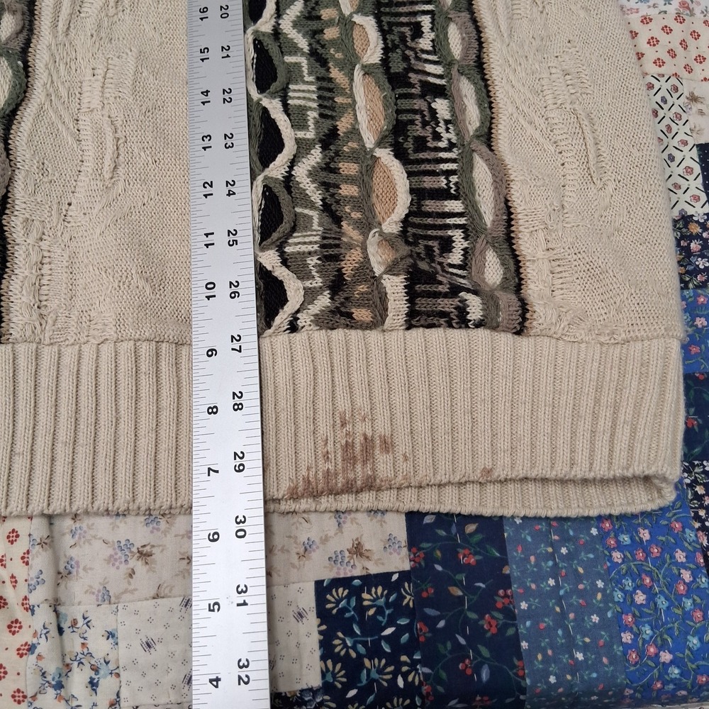 * 3D Textured Chunky Knit Coogie Style Sweater Beige Striped 2XL Oversized - Picture 8 of 9
